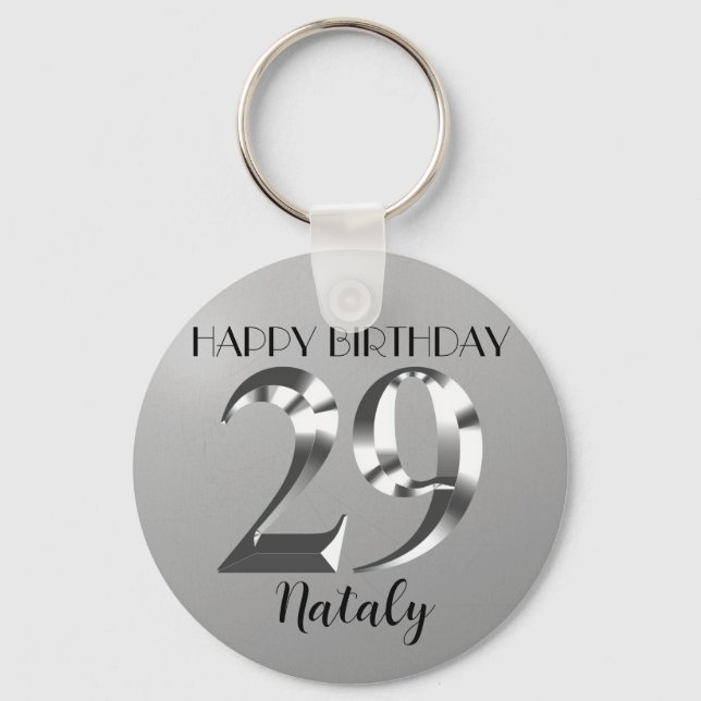 Metallic silver 29th birthday keychain (Front)