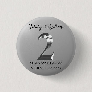 Metallic Silver 2th Wedding Anniversary 1 Inch Round Button
