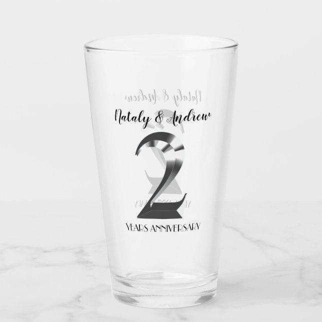 Metallic Silver 2th Wedding Anniversary Glass (Front)