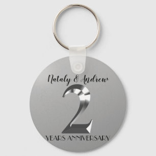 Metallic Silver 2th Wedding Anniversary Keychain