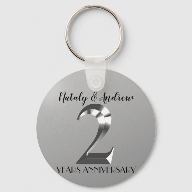 Metallic Silver 2th Wedding Anniversary Keychain (Front)