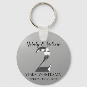 Metallic Silver 2th Wedding Anniversary Keychain