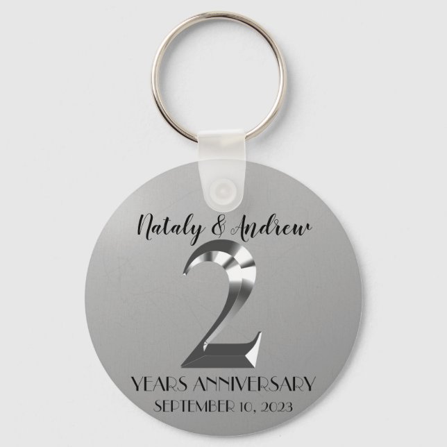 Metallic Silver 2th Wedding Anniversary Keychain (Front)