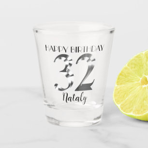 Metallic silver 32nd birthday shot glass