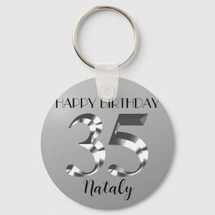 Metallic silver 35th birthday keychain