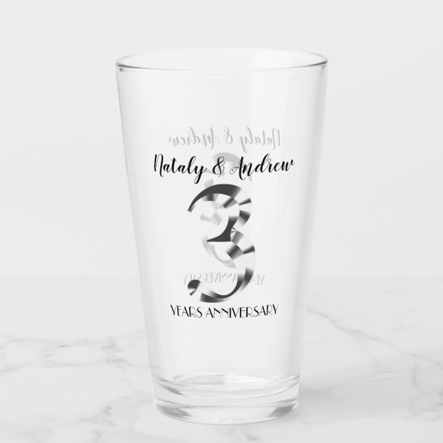 Metallic Silver 3rd Wedding Anniversary Glass (Front)