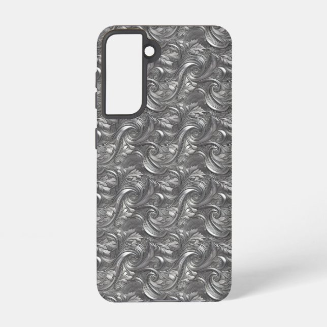 Metallic Silver Abstract Design for Samsung Galaxy S21 Case (Back)