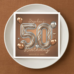 Metallic Silver and Bronze Balloons 50th Birthday  Napkin
