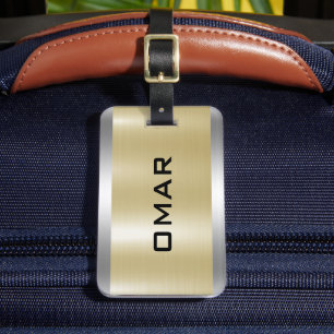 Metallic silver and gold custom black text luggage tag