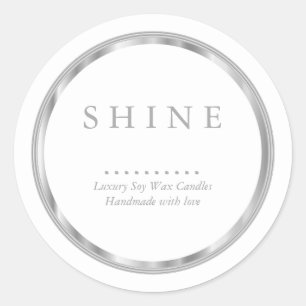 ⭐ Metallic Silver and White Classic Round Sticker