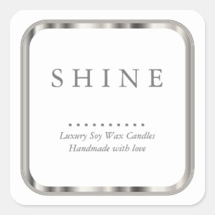 Metallic Silver and White Square Sticker