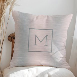 Metallic Silver background monogram Throw Pillow