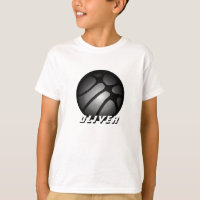 Metallic Silver Black Basketball Ball Name T-Shirt