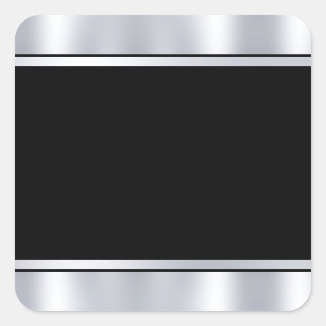 Metallic Silver Black Custom Blank Template Square Sticker (Front)