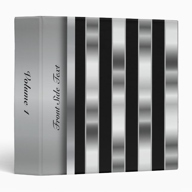 Metallic Silver & Black Stripes | Personalize Binder (Front/Spine)