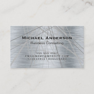 Metallic Silver Brushed Abstract Lines Business Card