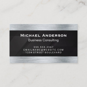 Metallic Silver Brushed   Black Stripes Line Business Card