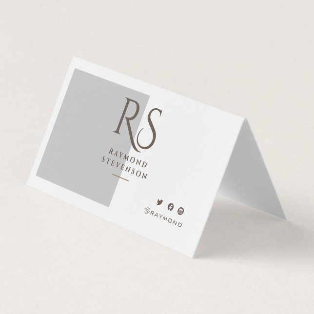 Metallic Silver Chic Gold Professional Monogram Business Card (Front)