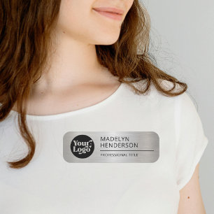 Metallic Silver Company Logo Employee Magnetic  Name Tag
