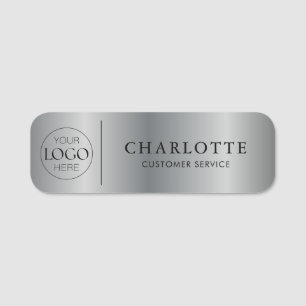 Metallic Silver Custom Logo Office Employee Staff Name Tag