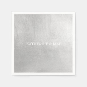 Metallic Silver Custom Names Cocktail Napkin