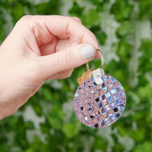 Metallic Silver Disco Ball Mirrors Faux Keychain