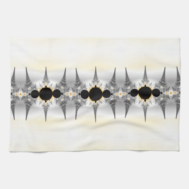 Metallic Silver Fractal Spikes Kitchen Towel (Horizontal)