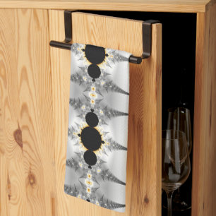 Metallic Silver Fractal Spikes Kitchen Towel