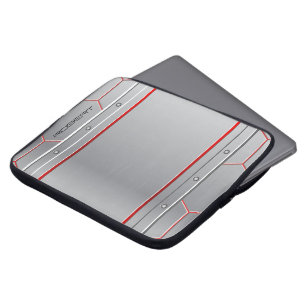 Metallic silver geometric design red accent laptop sleeve