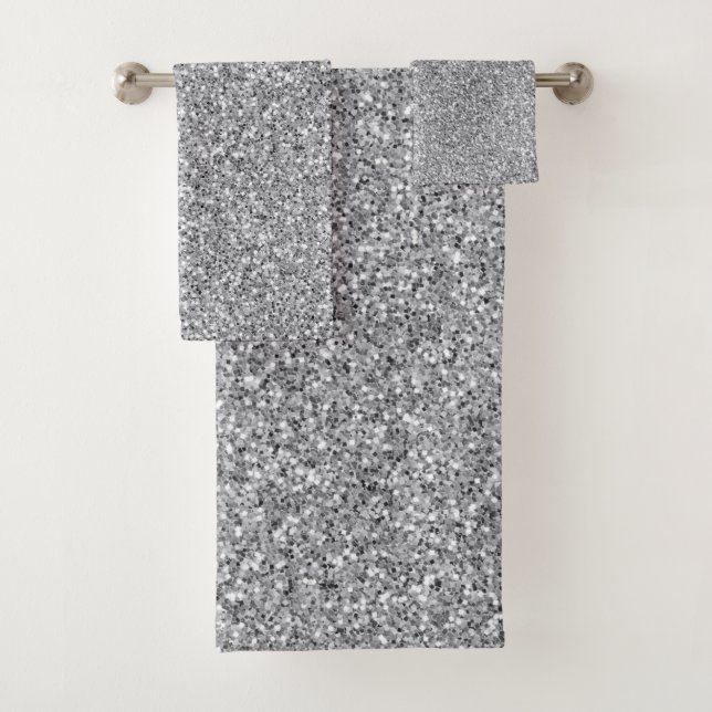 Metallic Silver Glitter Bath Towel Set (Insitu)
