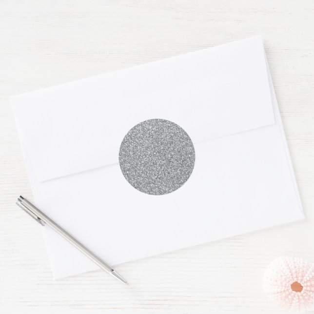 Metallic Silver Glitter Classic Round Sticker (Envelope)