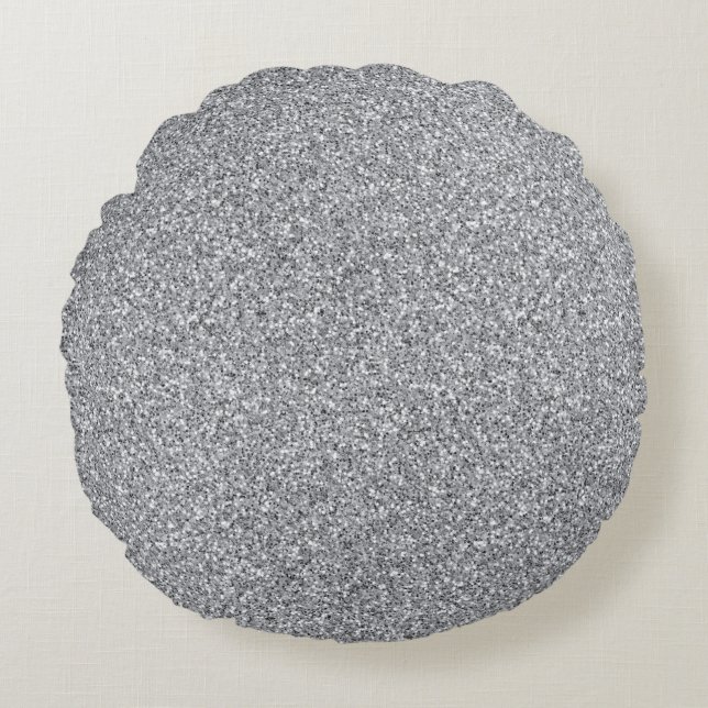 Metallic Silver Glitter Round Pillow (Front)