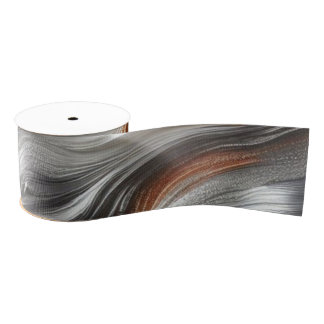 Metallic Silver Gold and Copper Swirls Grosgrain Ribbon