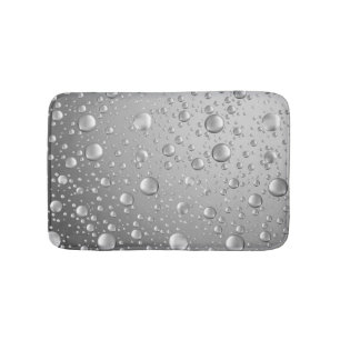Metallic Silver Grey Abstract Rain Drops Bath Mat