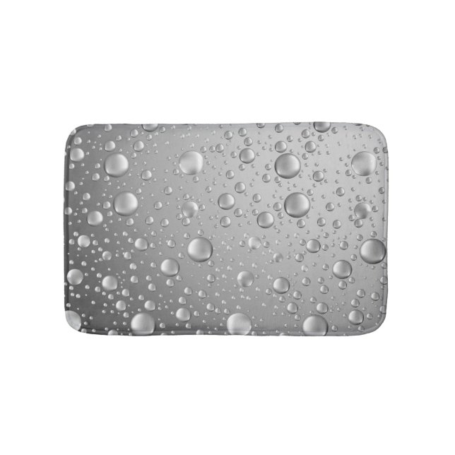 Metallic Silver Grey Abstract Rain Drops Bath Mat (Front)