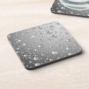 Metallic Silver Grey Abstract Rain Drops Coaster