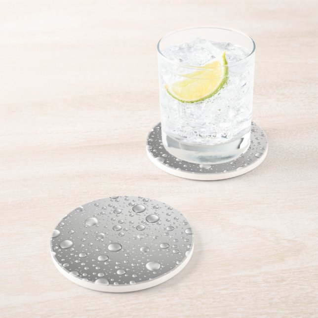 Metallic Silver Grey Abstract Rain Drops Coaster (Side)