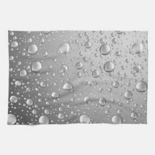 Metallic Silver Grey Abstract Rain Drops Kitchen Towel