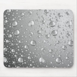 Metallic Silver Grey Abstract Rain Drops Mouse Pad