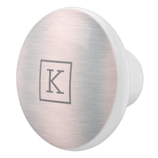 Metallic silver-grey brushed aluminum look ceramic knob