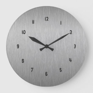Metallic Silver Grey Brushed Aluminum Look Throw P Large Clock