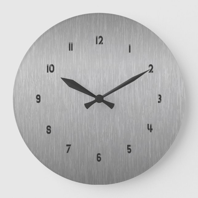Metallic Silver Grey Brushed Aluminum Look Throw P Large Clock (Front)