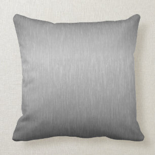 Metallic Silver Grey Brushed Aluminum Look Throw Pillow