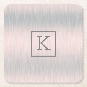 Metallic silver-grey brushed aluminum texture square paper coaster