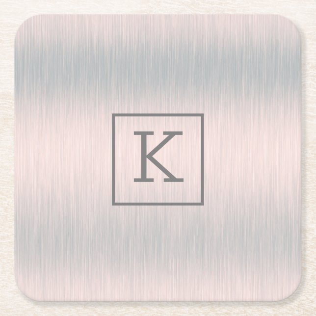 Metallic silver-grey brushed aluminum texture square paper coaster (Front)