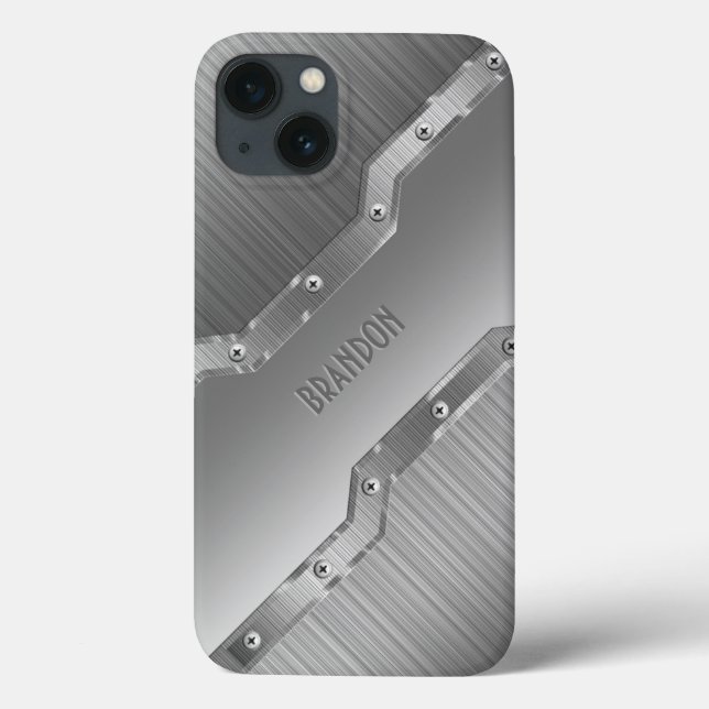 Metallic Silver Grey Brushed Metal Look 2 Monogram Case-Mate iPhone Case (Back)