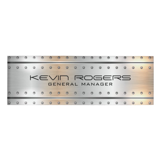 Metallic silver-grey geometric design name tag (Front)
