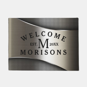 Metallic Silver Grey Geometric Modern Design Doormat