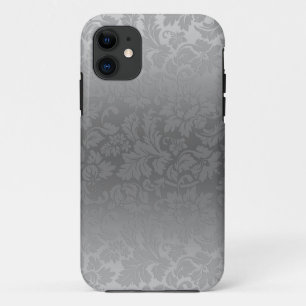 Metallic Silver Grey Monochromatic Floral Damasks iPhone 11 Case