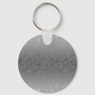 Metallic Silver Grey Monochromatic Floral Damasks Keychain